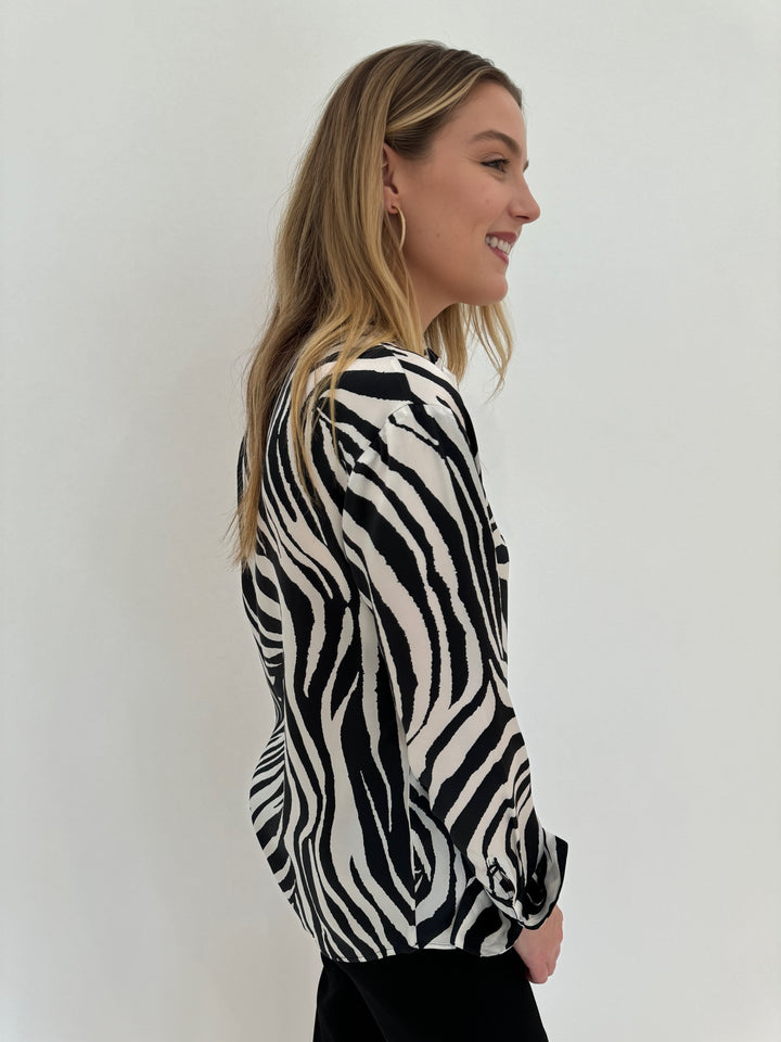 Catherine Gee Daria Silk Shirt with Long Sleeves - Zebra Pattern