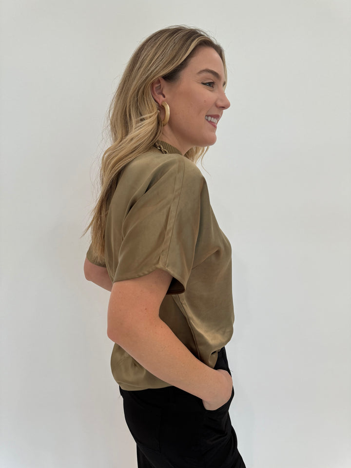 Melissa Nepton Janis Satin Short Sleeve Tee in Brass available at Barbara Katz