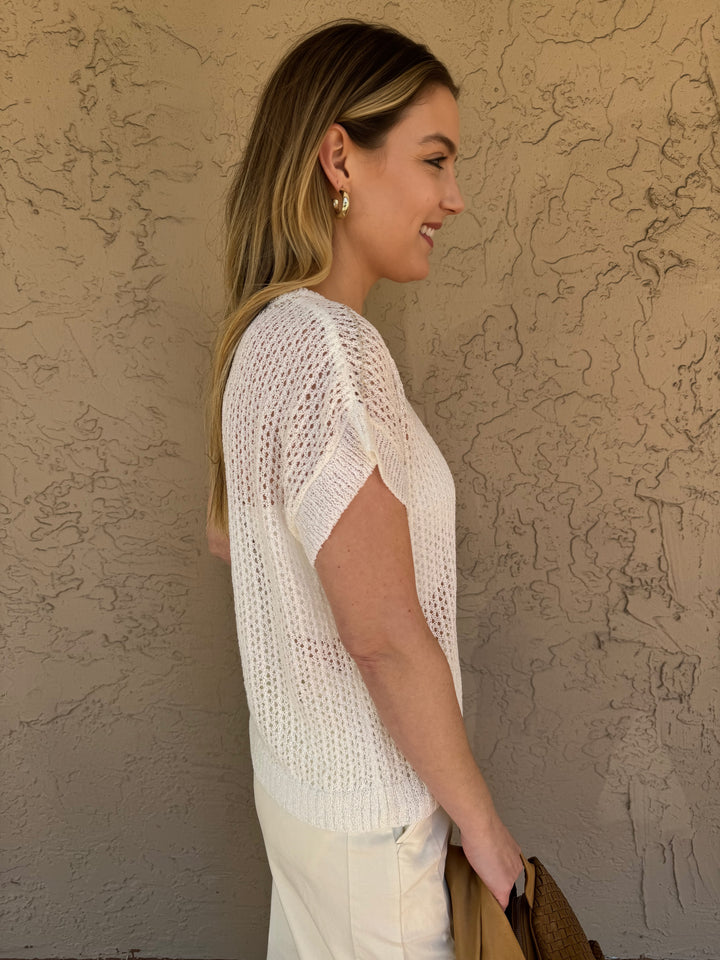 Barbara Katz White Knit Crew Neck Tee