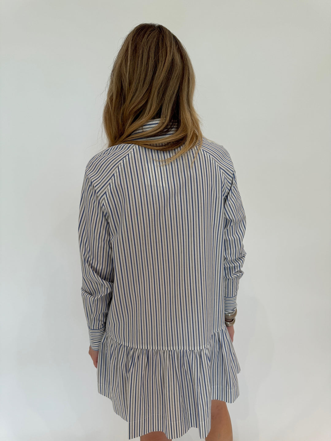 Simkhai Polina Shirt Mini Dress in Cool Gray Stripes available at Barbara Katz