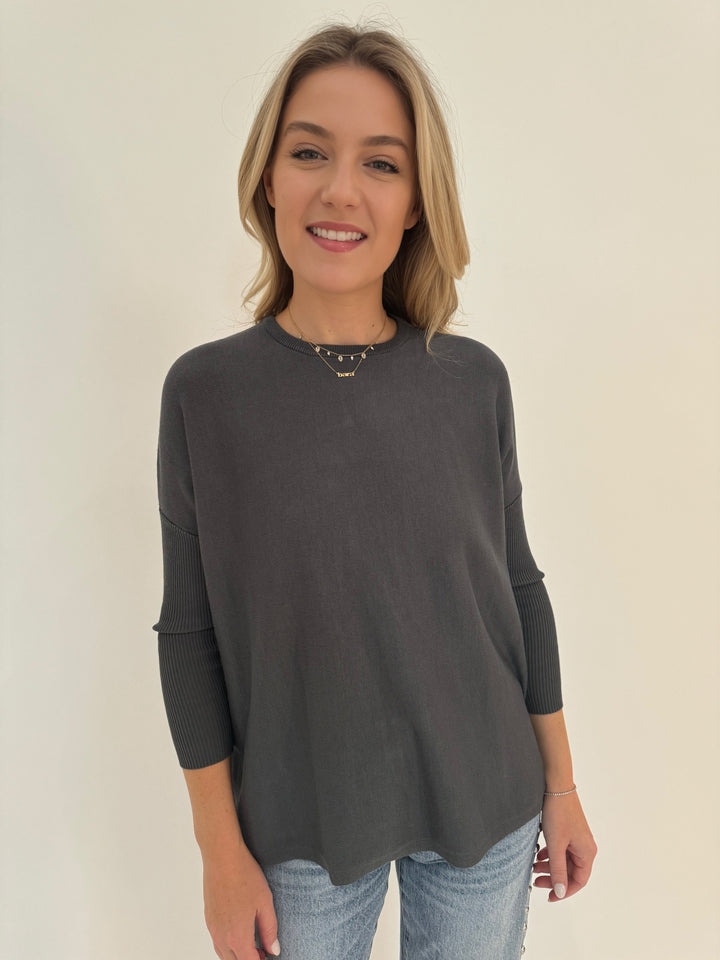 BK Sabrina Boxy Sweater in Tornado Grey available at Barbara Katz