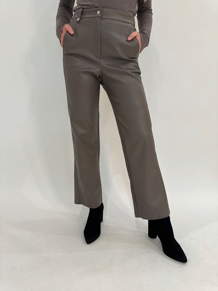 Max Mara Leisure Struzzo Vegan Leather Pants in Hazelnut available at Barbara Katz