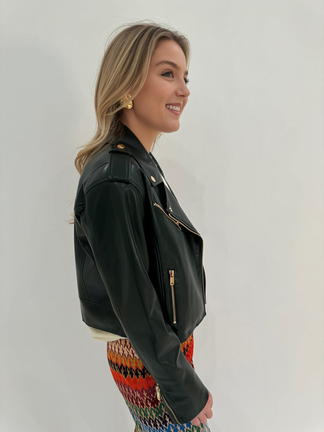 Generation Love Cosita Vegan Leather Moto Jacket in Forest  Green