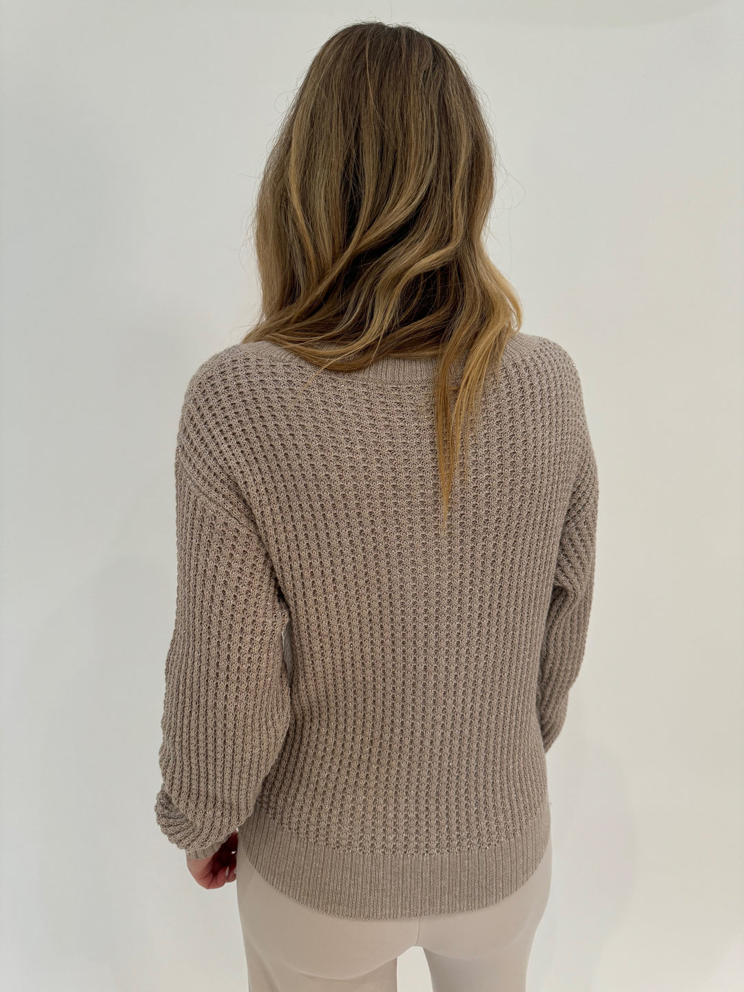 Barbara Katz Molly Lurex Thermal Sweater in Biscotti