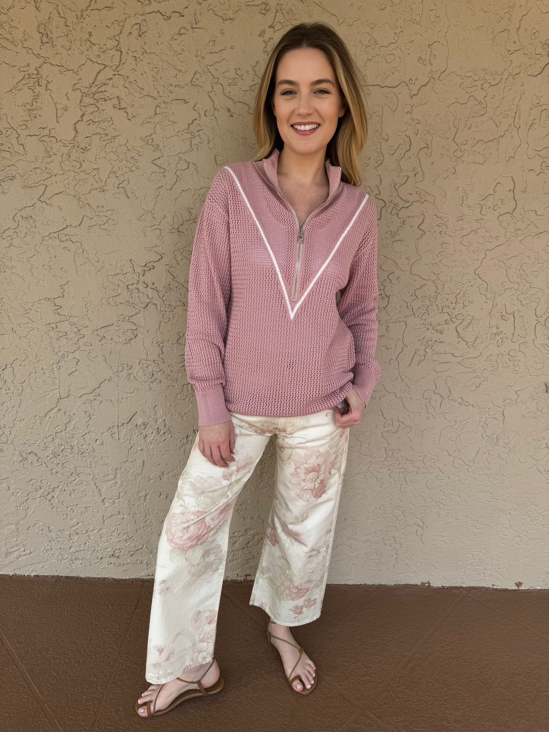 Max Mara Rodano Pants in Ecru & Varley Calva Knit in Pale Mauve