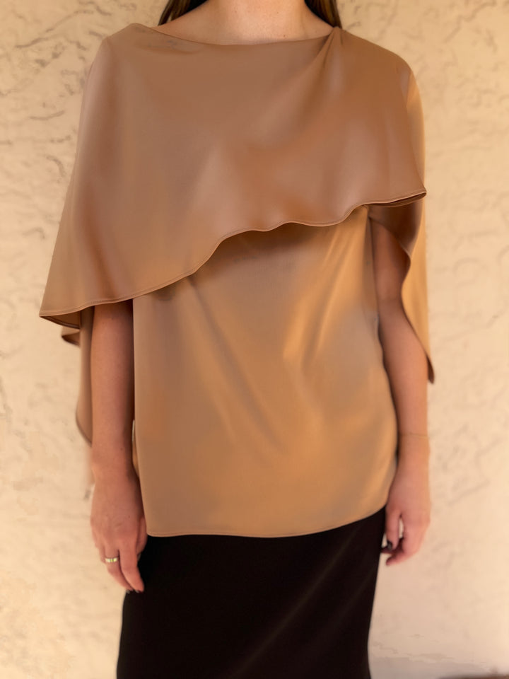 Satin Caplet Top - Mocha