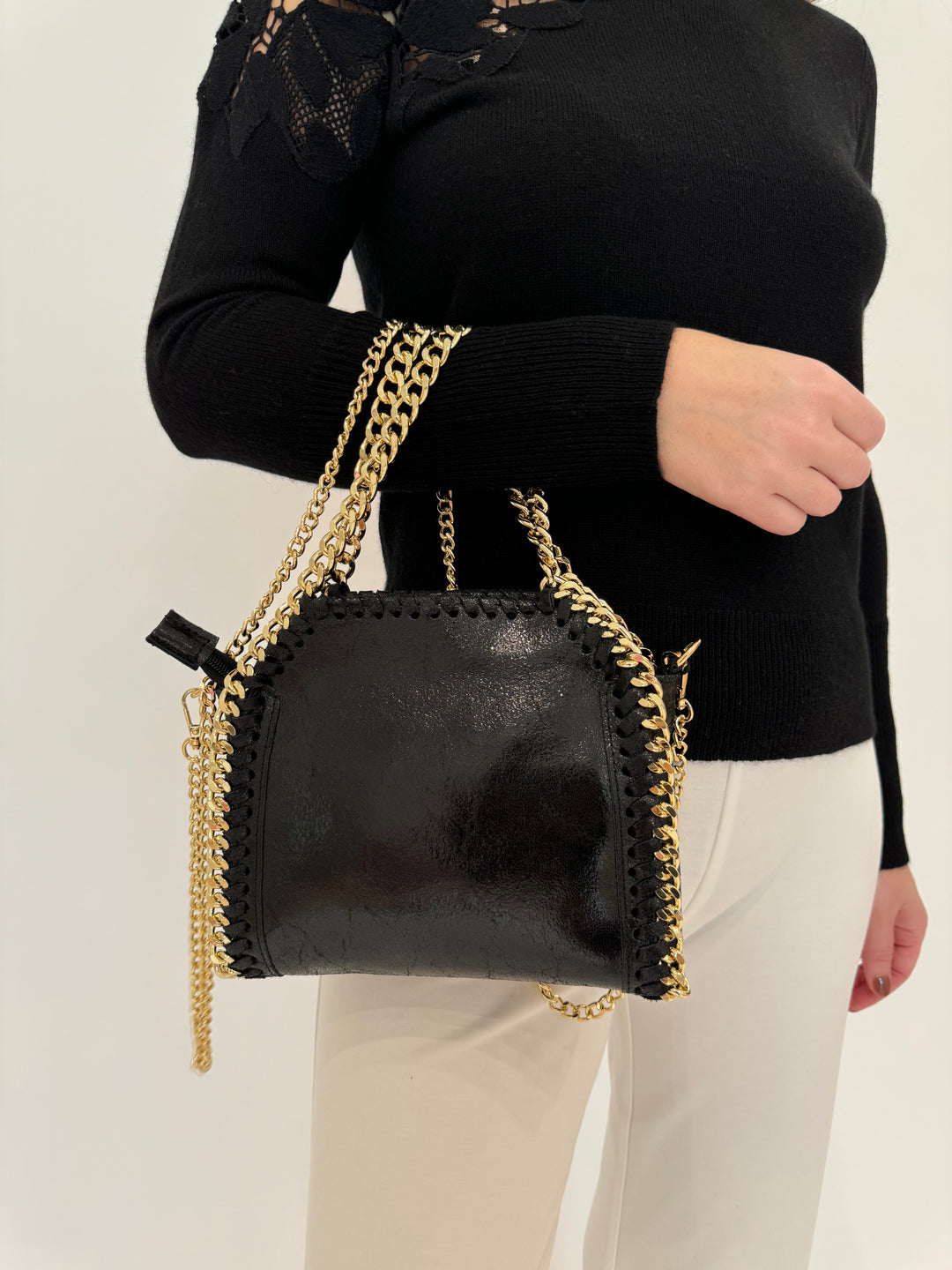 Barbara Katz Metallic Luxe Chain Leather Bag - Black