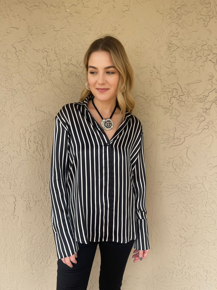 Catherine Gee Daria Silk Shirt - Black/White Stripe