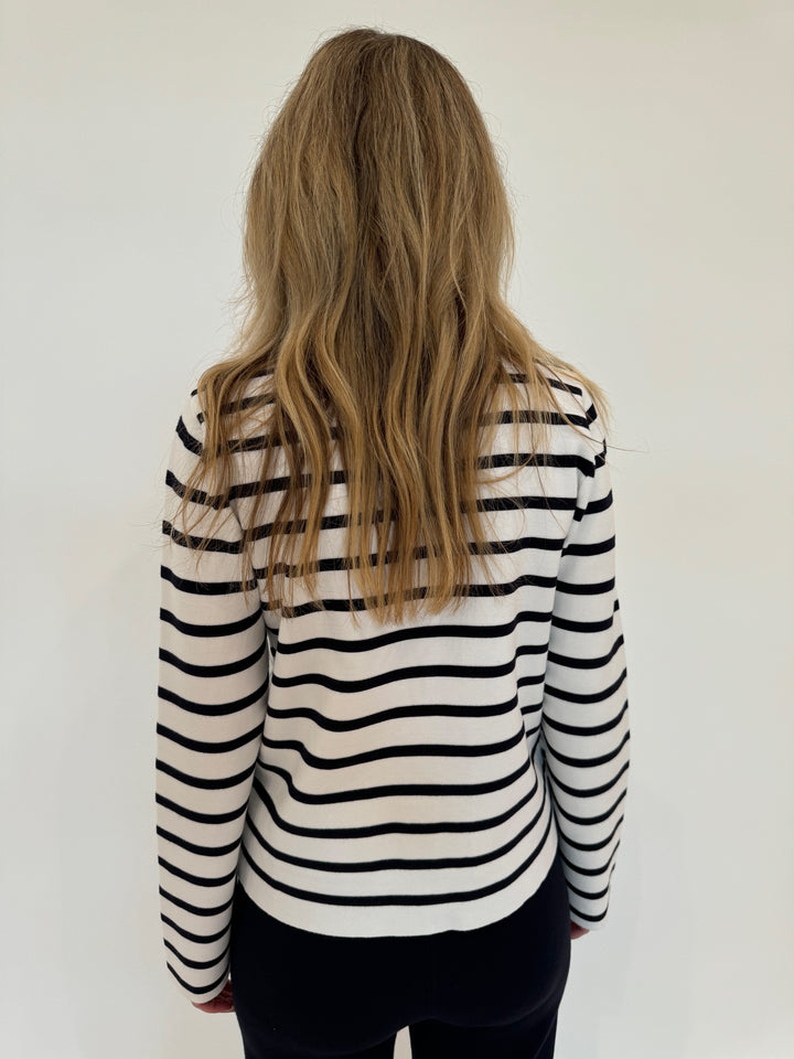 BK Dina Striped Sweater Cardigan in White available at Barbara Katz