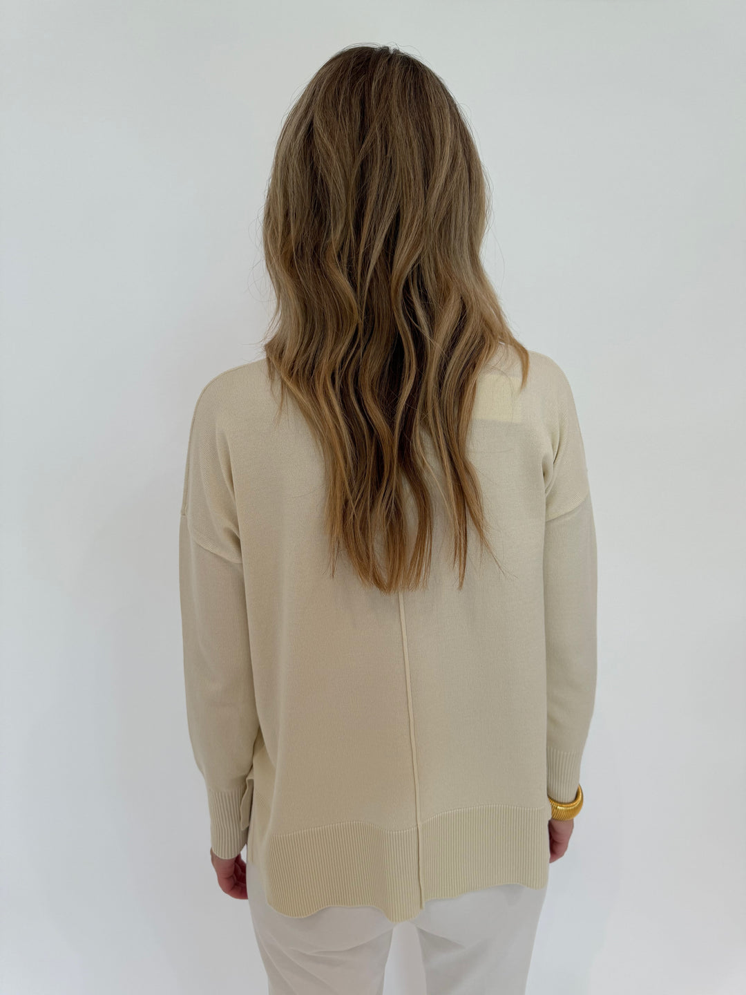 BK Stella Roll Crew Neck Sweater in Ivory available at Barbara Katz