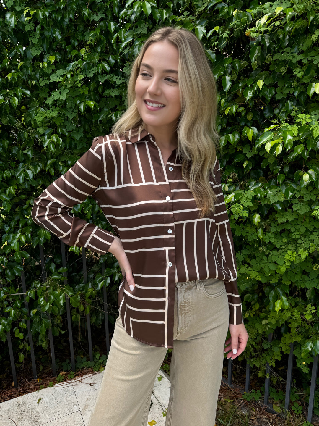 Rails Elias Button Down Shirt in Brown Line Art available at Barbara Katz