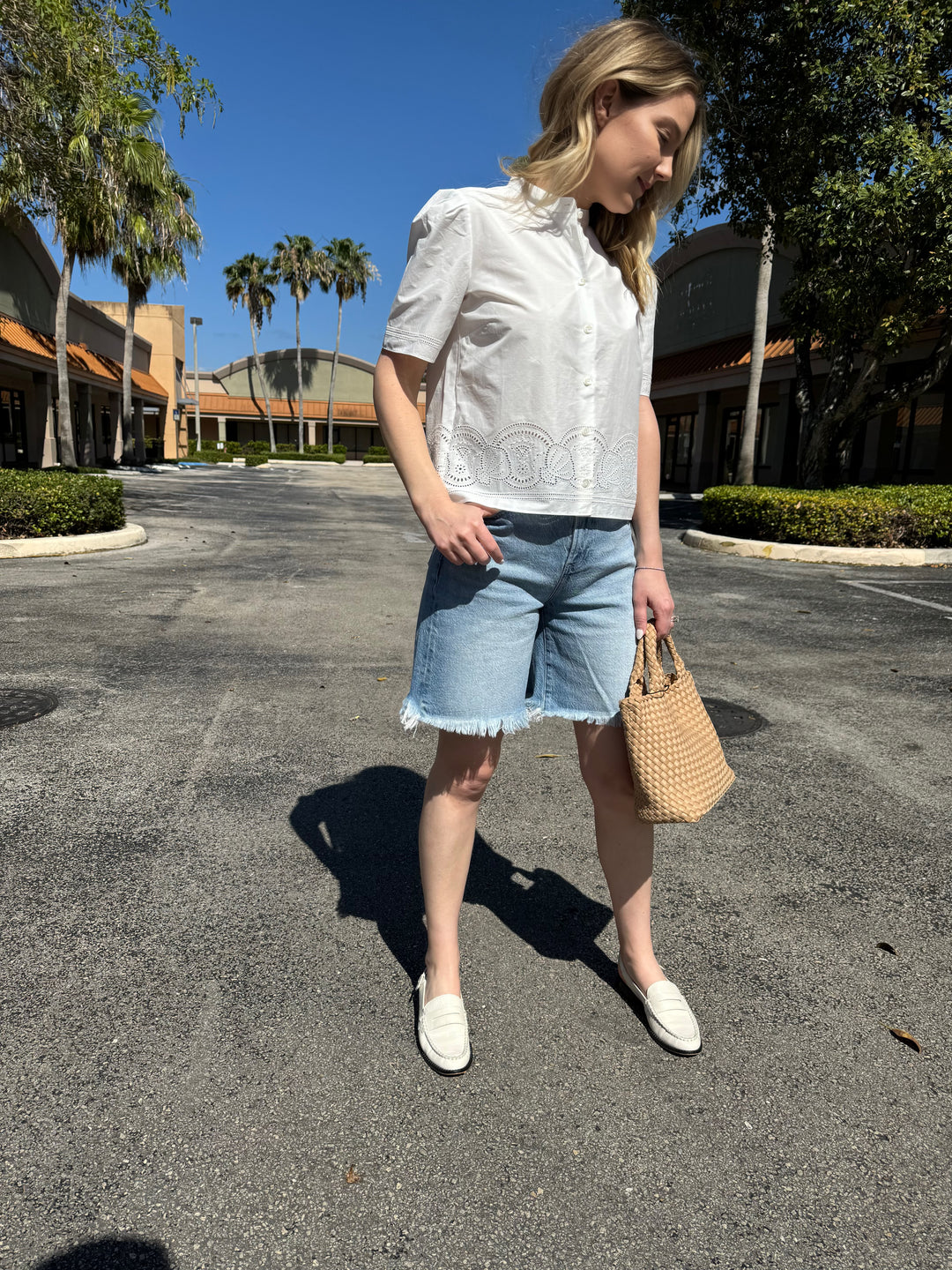 Frame Embroidered Short Sleeve Shirt - White