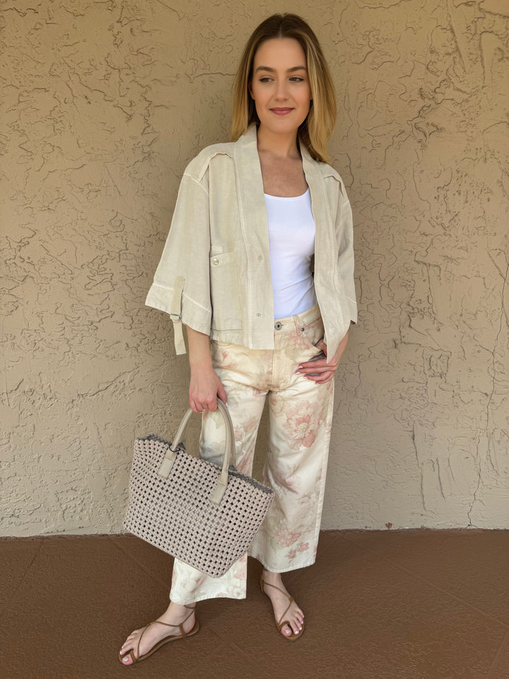 Max Mara Rodano Pants in Ecru Flower & Current Elliot The Blissful Jacket