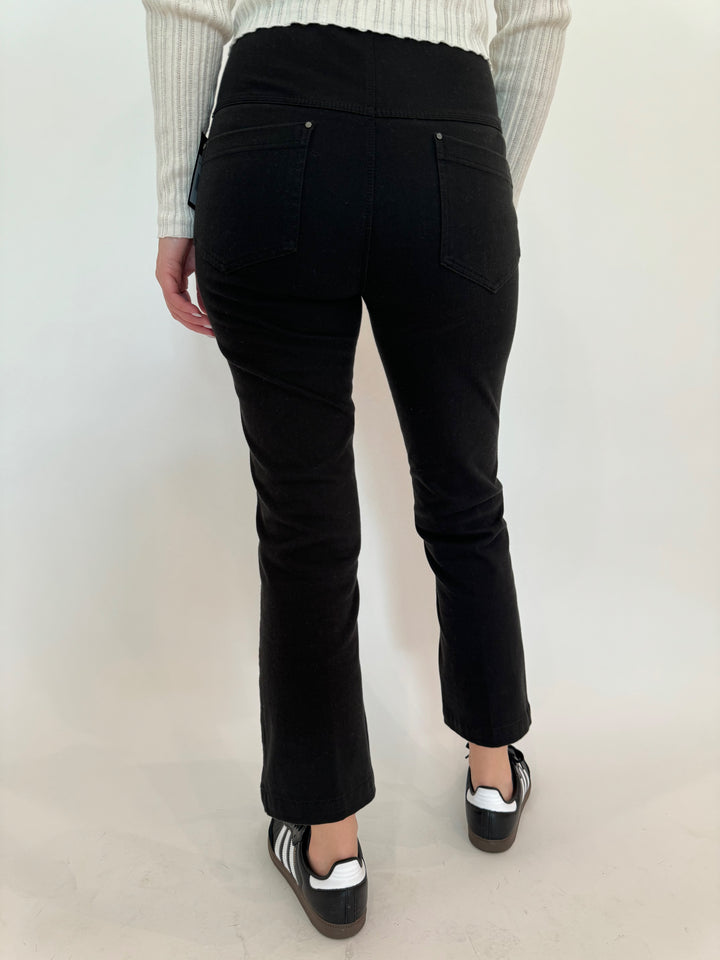 Lysse Ankle Denim Baby Bootcut Pants in Black available at Barbara Katz