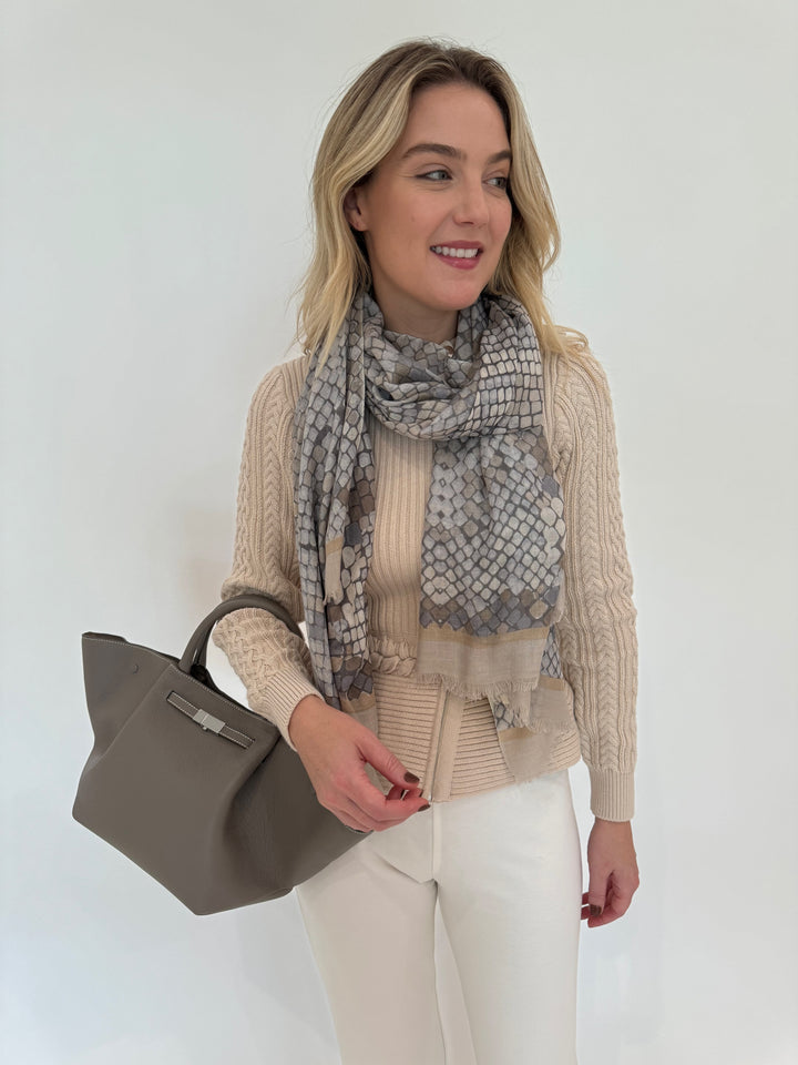 Kinross Cashmere Geo Print Scarf in Silver Multi available at Barbara Katz