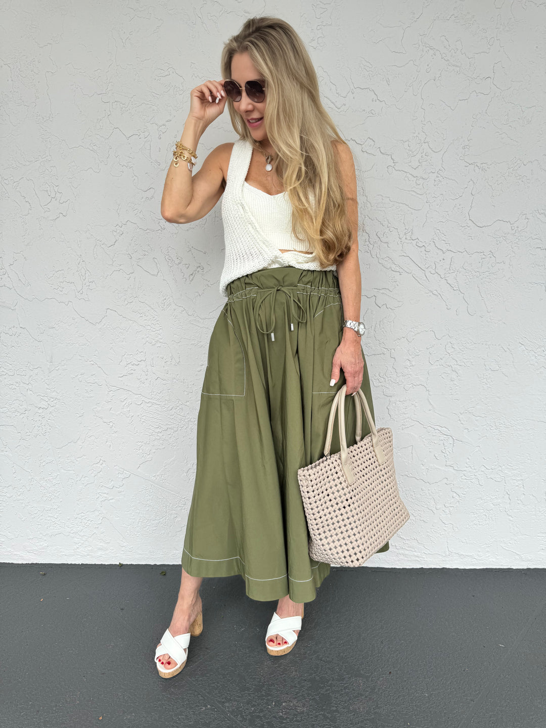 Simkhai Tona Midi Skirt - Army Green