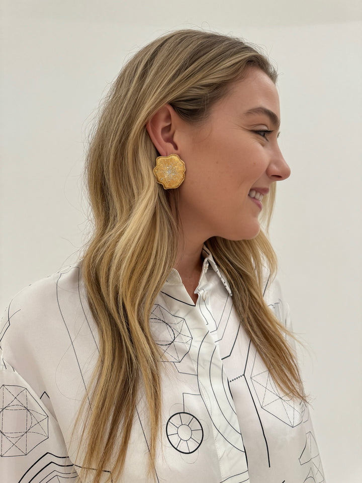 Mignonne Gavigan Christopher Crystal and Gold Flower Stud Earrings available at Barbara Katz