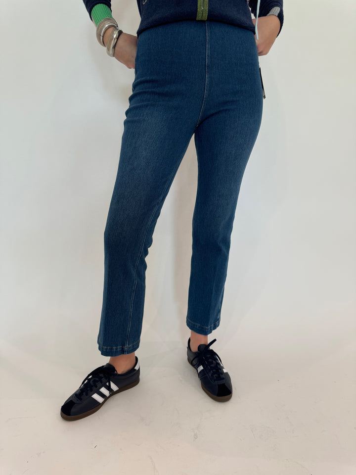 Lysse Ankle Denim Baby Bootcut Pants in Midwash available at Barbara Katz