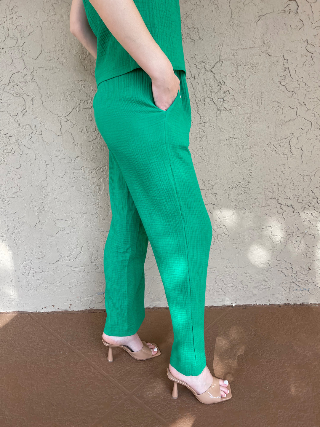 Gauze Elastic Waist Pant - Green