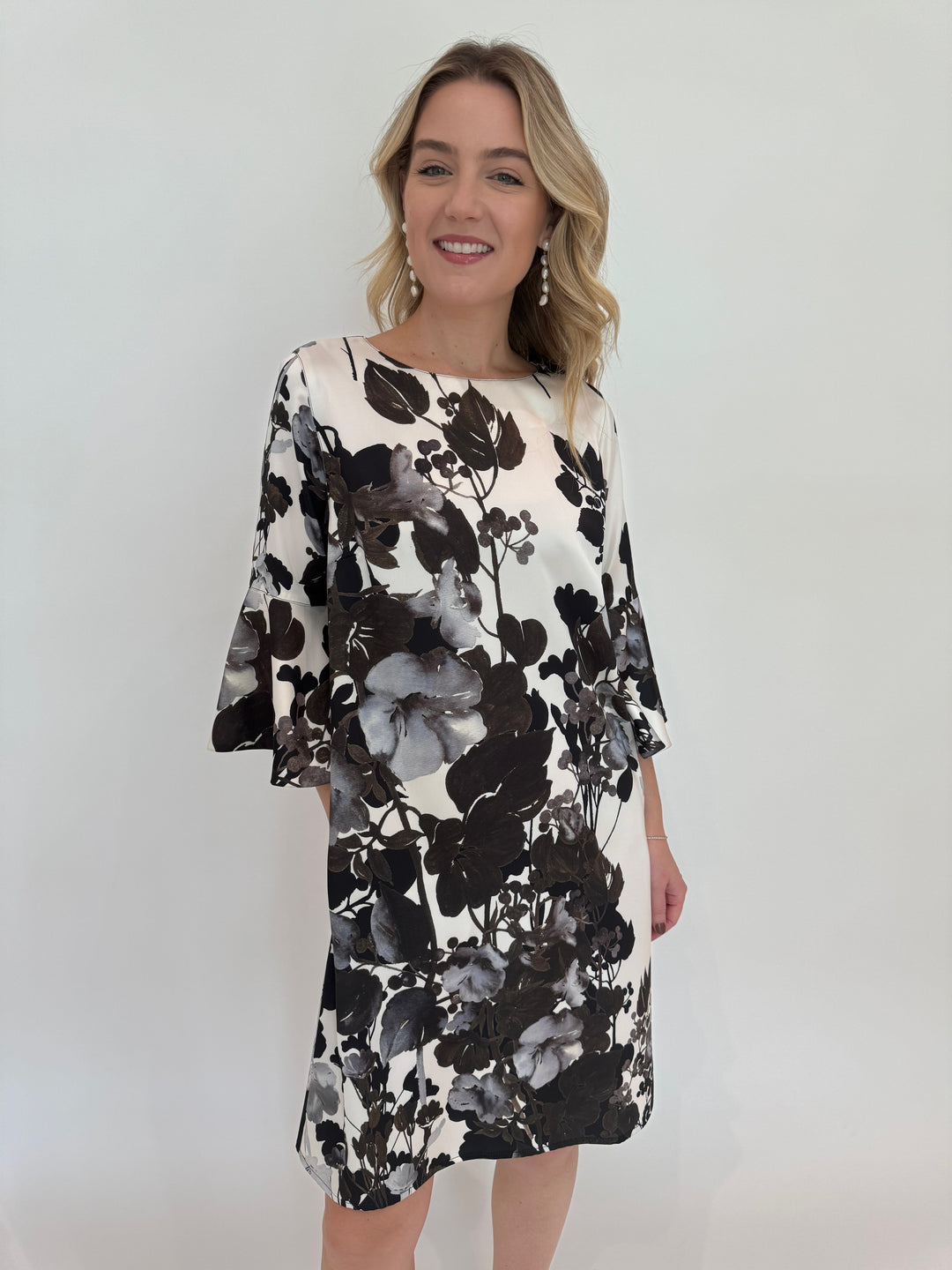 Caroline Rose Bella Dress in Multi/Black paired with Lizzie Fortunato Cairo Pearl Earrings available at Barbara Katz