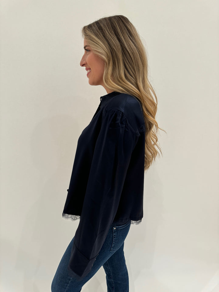 Cinq a Sept Mabyn Long Sleeve Top in Navy available at Barbara Katz