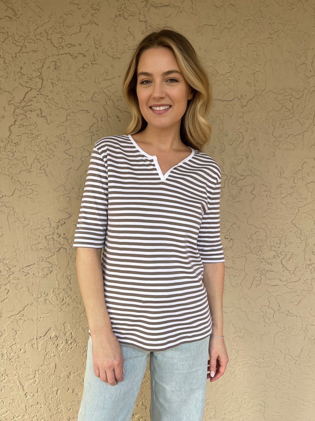 Barbara Katz Casual Stripe V Neck Top