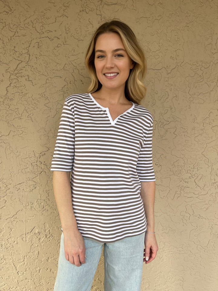 Barbara Katz Casual Stripe V Neck Top