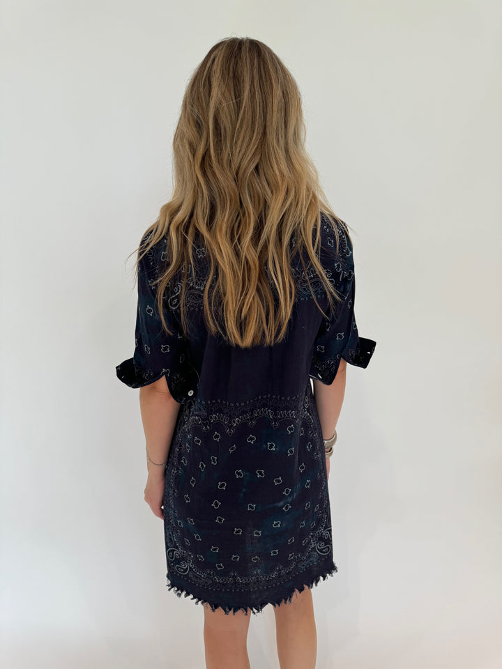 Dizzy-Lizzie Chatham Dress Indigo Bandana Print available at Barbara Katz