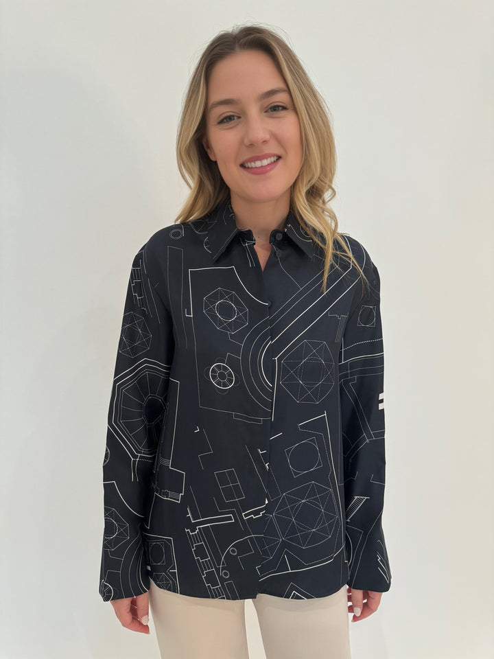 Max Mara Weekend Urna Silk Printed Shirt in Midnight available at Barbara Katz