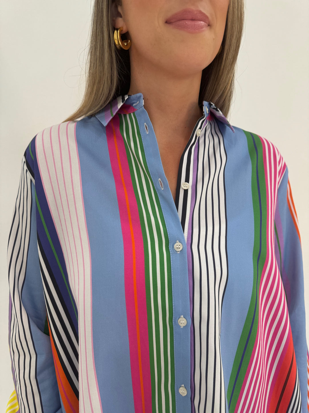 Vilagallo Anastasia Stripe Button Down Shirt available at Barbara Katz