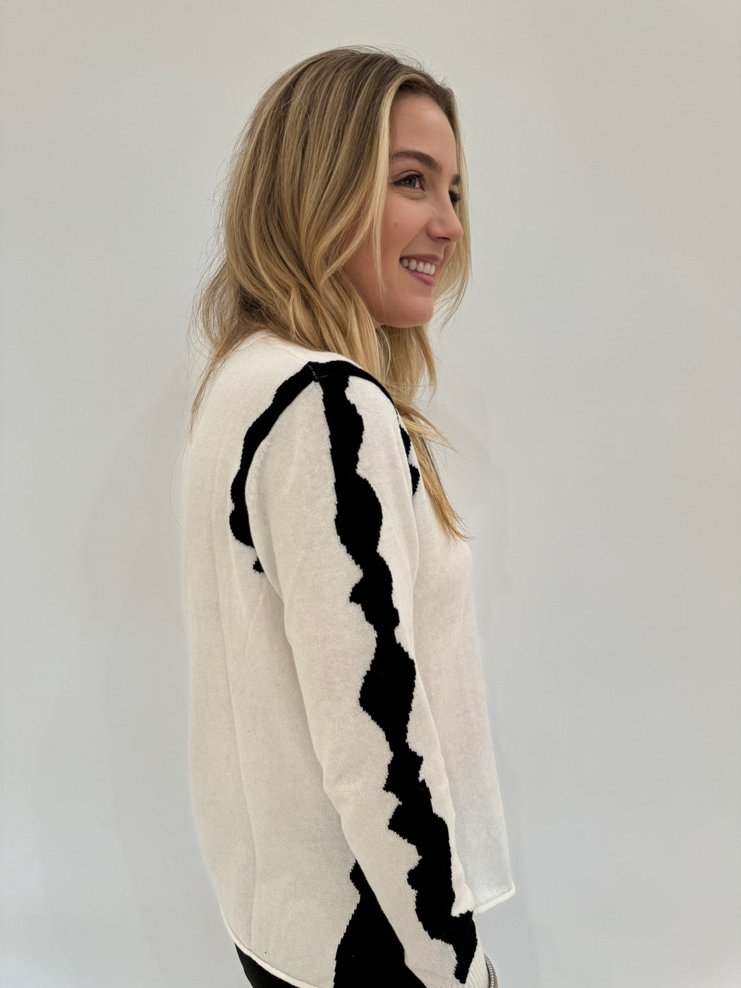 Zaket & Plover Zest Intarsia Long Sleeve Crew Sweater in Snow available at Barbara Katz