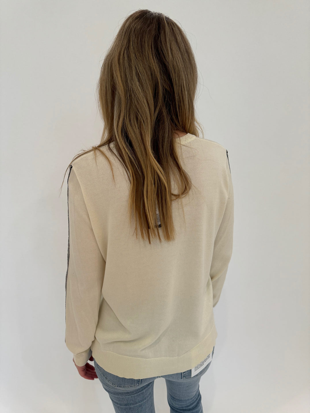 Peace of Cloth Long Sleeve Crewneck Sweater With Ribbon in Ivory