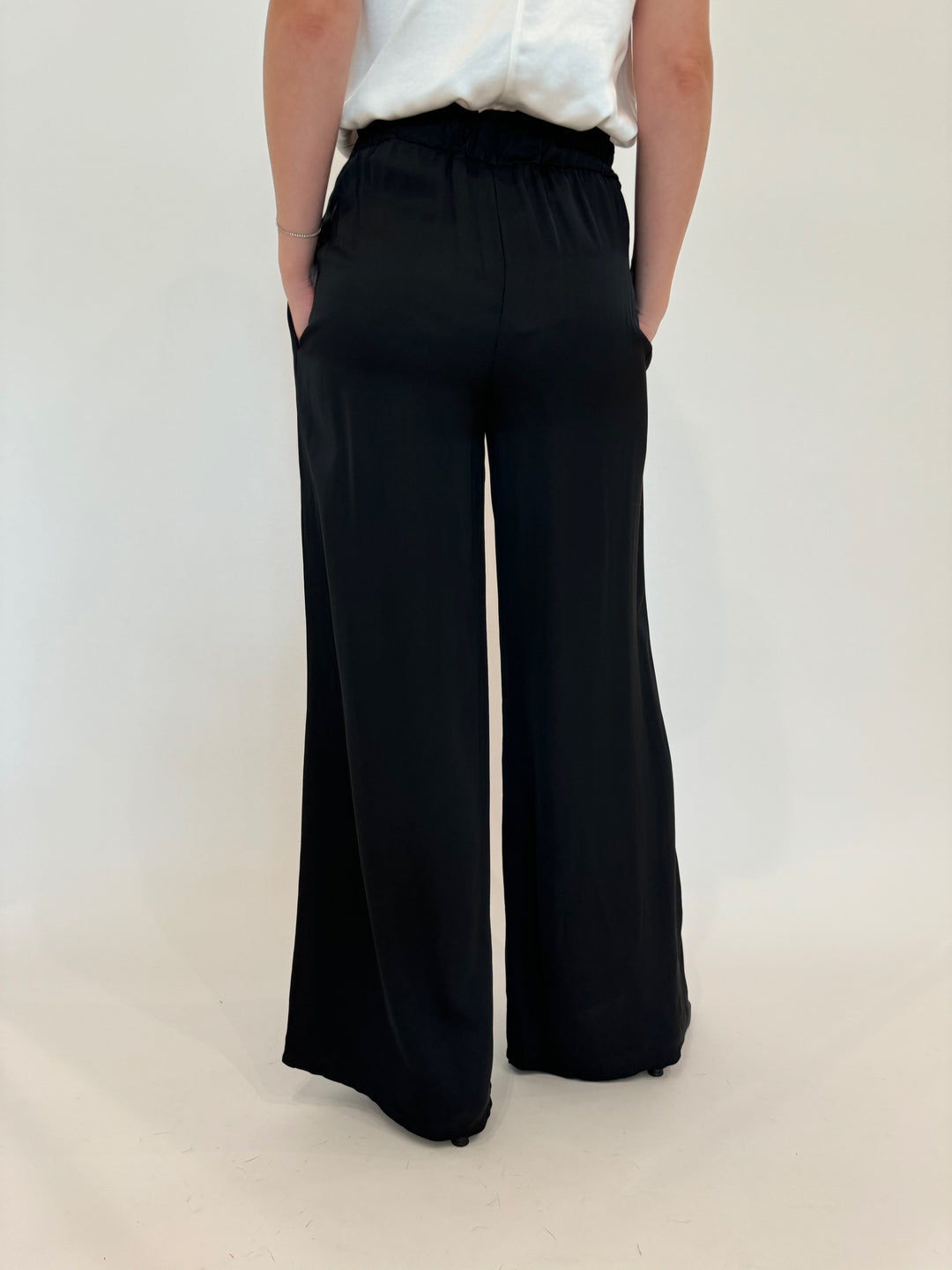 BK Sophie Italian Silky Viscose Palazzo Pants in Black available at Barbara Katz