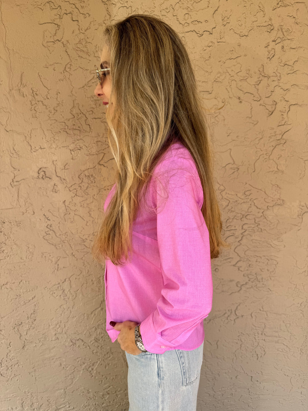 Ameliora Diane 3/4 Sleeve Shirt in Rose - Side View