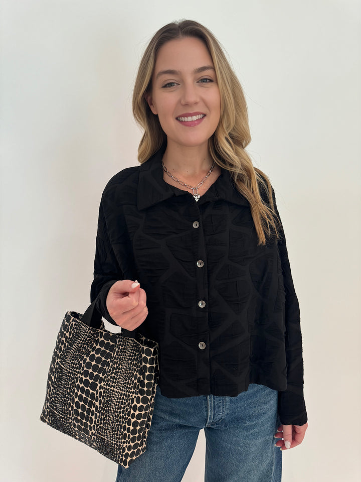 Beau Jours Antonia Shirt in Black with Daniella Lehavi Tokyo Small Shopper Bag in Cream