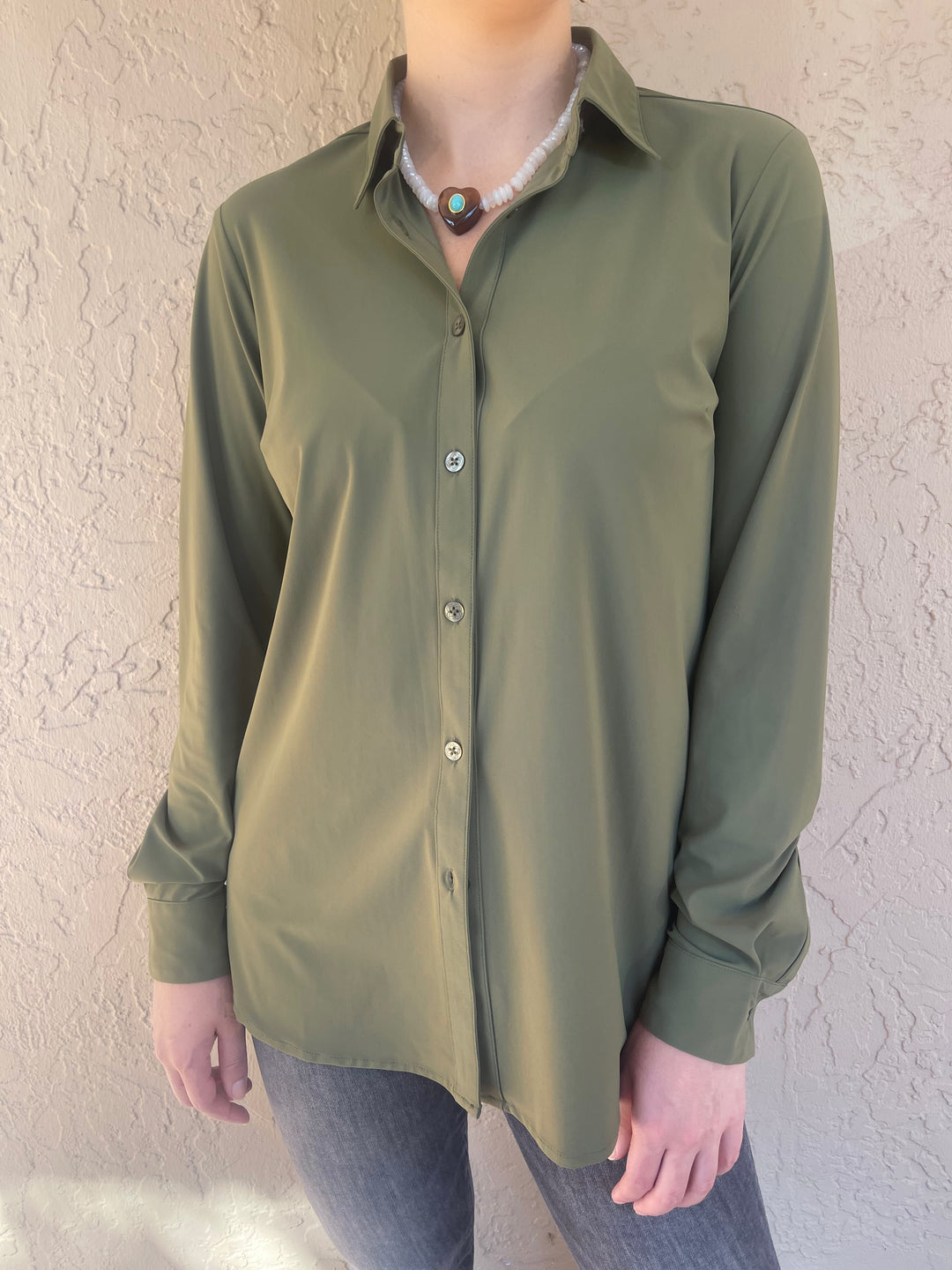 Button Down Collared Shirt - Olive