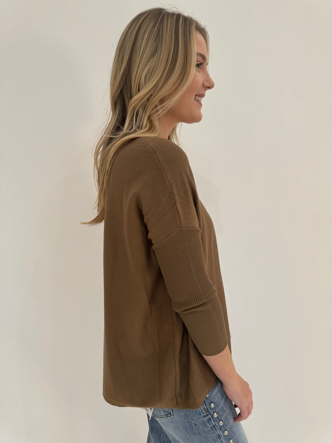 BK Sabrina Boxy Sweater in Warm Olive available at Barbara Katz