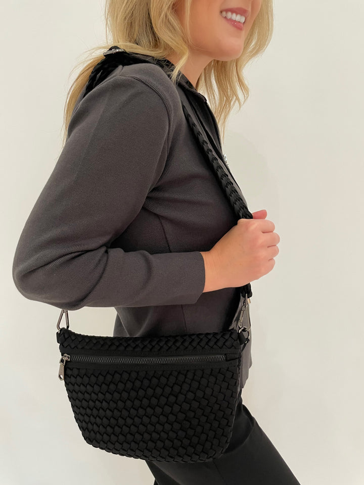 Sol and Selene Ethereal Woven Neoprene Bag in Black available at Barbara Katz