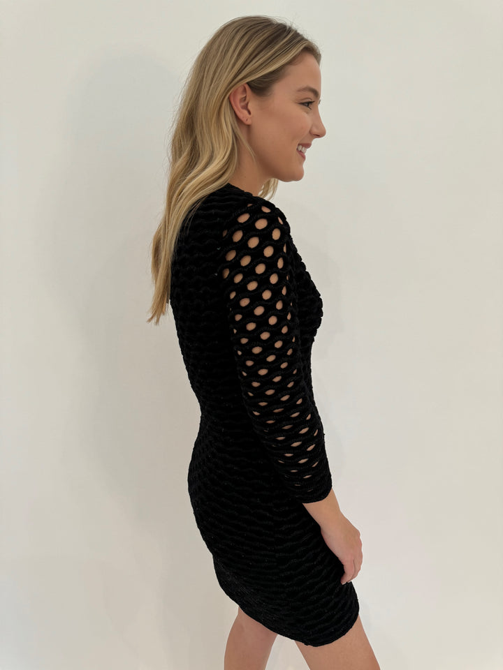 Maria Pavan Hera Wave Sequin Mini Dress in Black available at Barbara Katz