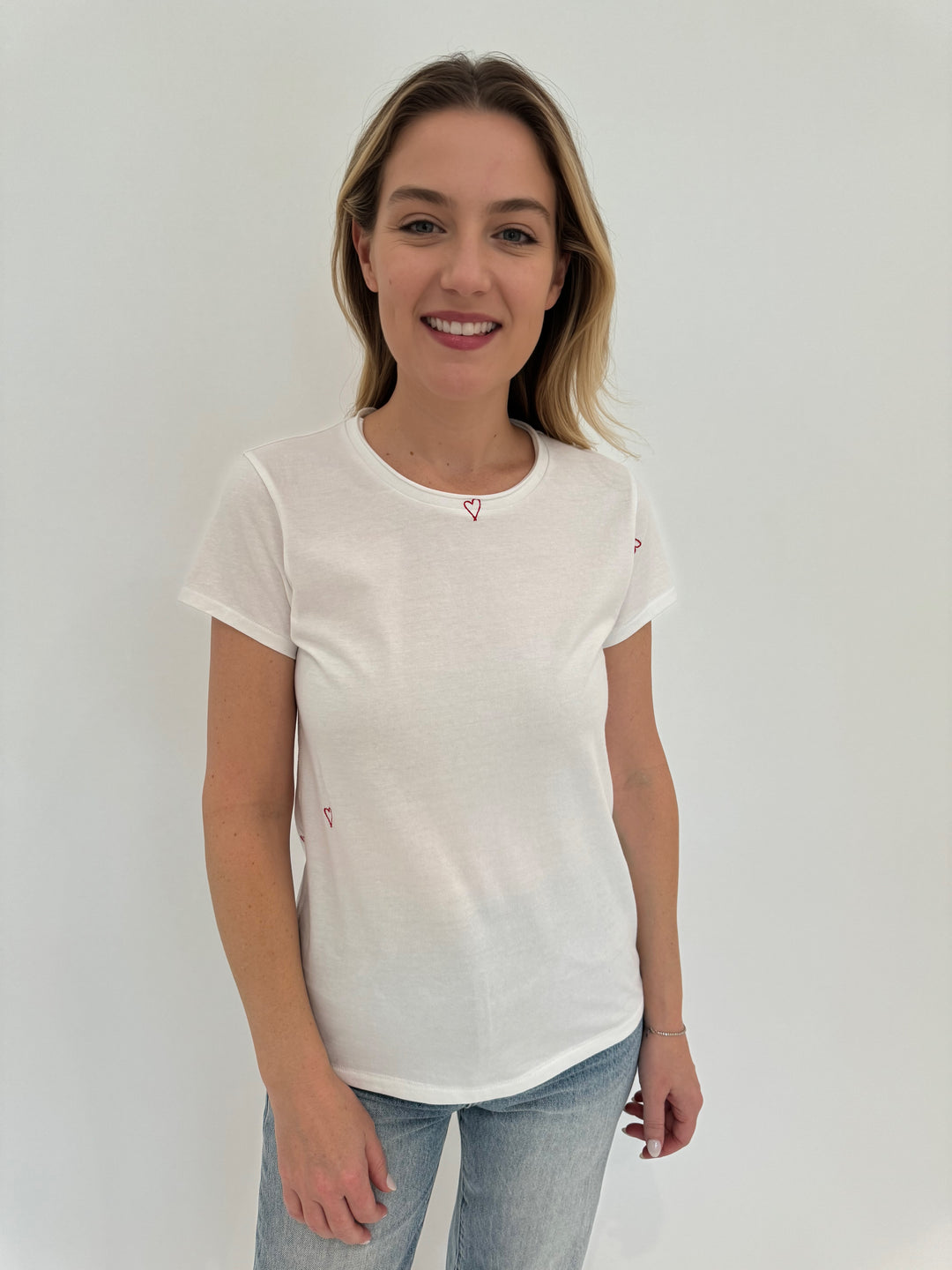 Catherine Gee Embroidered Heart Tee in White