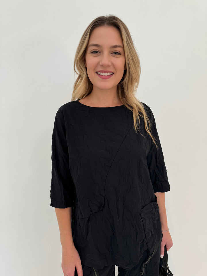 Beau Jours Thea Round Neck Top in Black