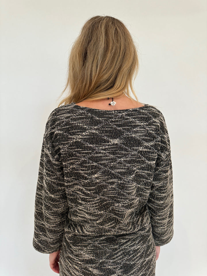 BK Katy Textured Long Sleeve Lounge Top in Black/Cream available at Barbara Katz