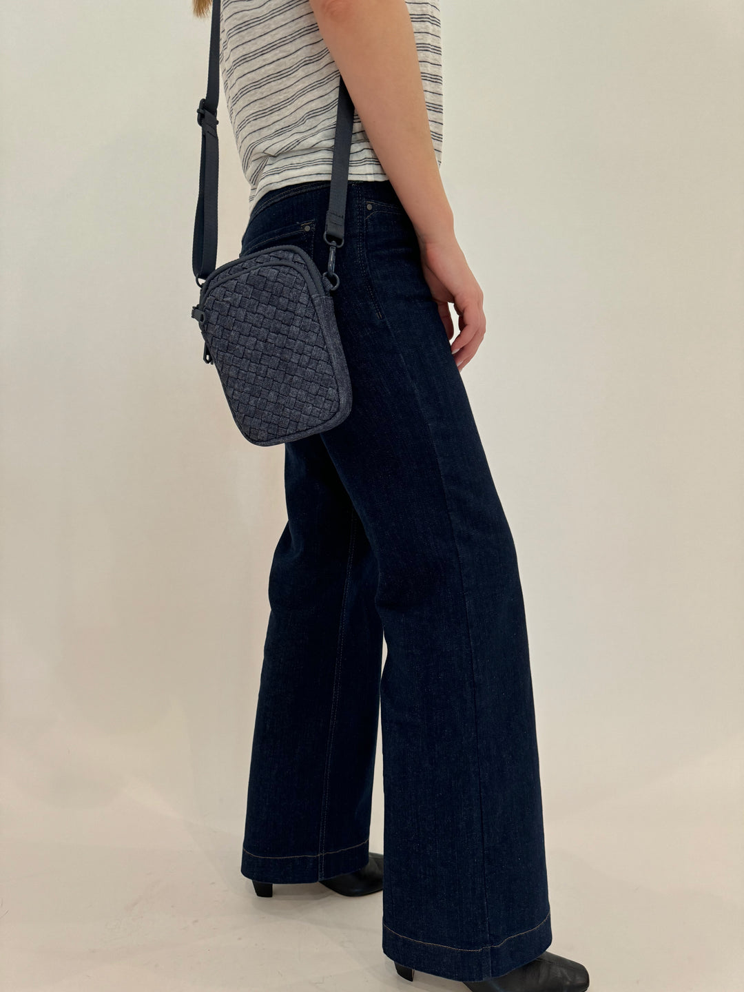 MAC Dream Wide Jeans 32" in Indigo Dark shown with Sol and Selene Divide & Conquer Woven Crossbody Bag in Dark Denim