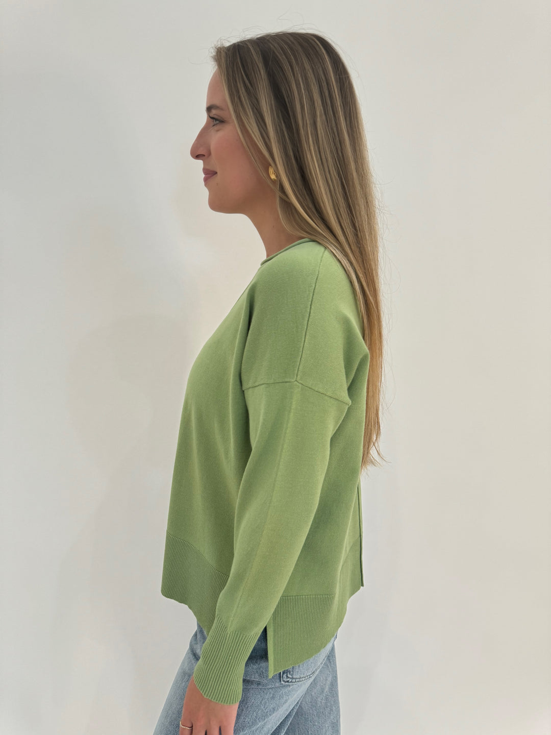 BK Stella Roll Crew Neck Long Sleeve Sweater in Green Eyes available at Barbara Katz