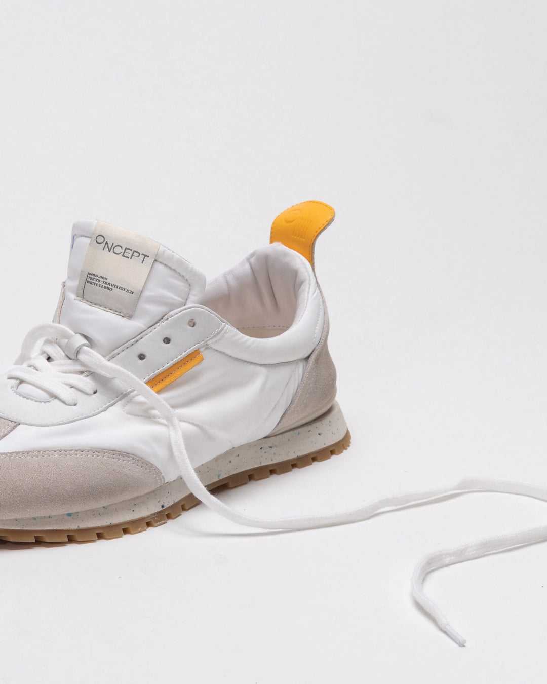 Oncept - Tokyo Sneaker in white cloud is a great addition to your everyday sneaker collection. These sustainable water resistant nylon, chrome free suede, re-speckled midsole and tencel twill linings add the conscious effort to your wardrobe.