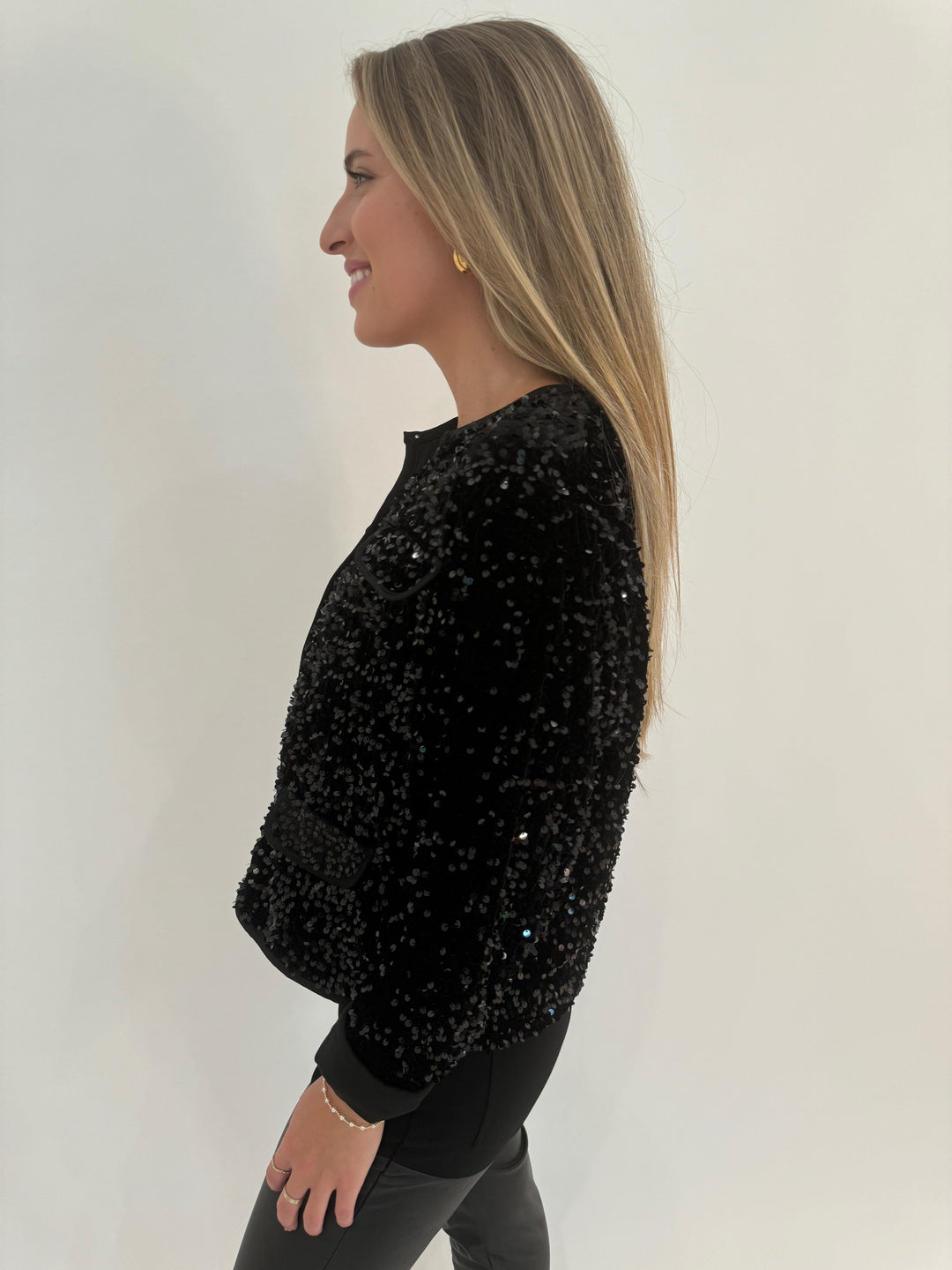 Leo & Ugo Sequin Long Sleeve Jacket in Black available at Barbara Katz