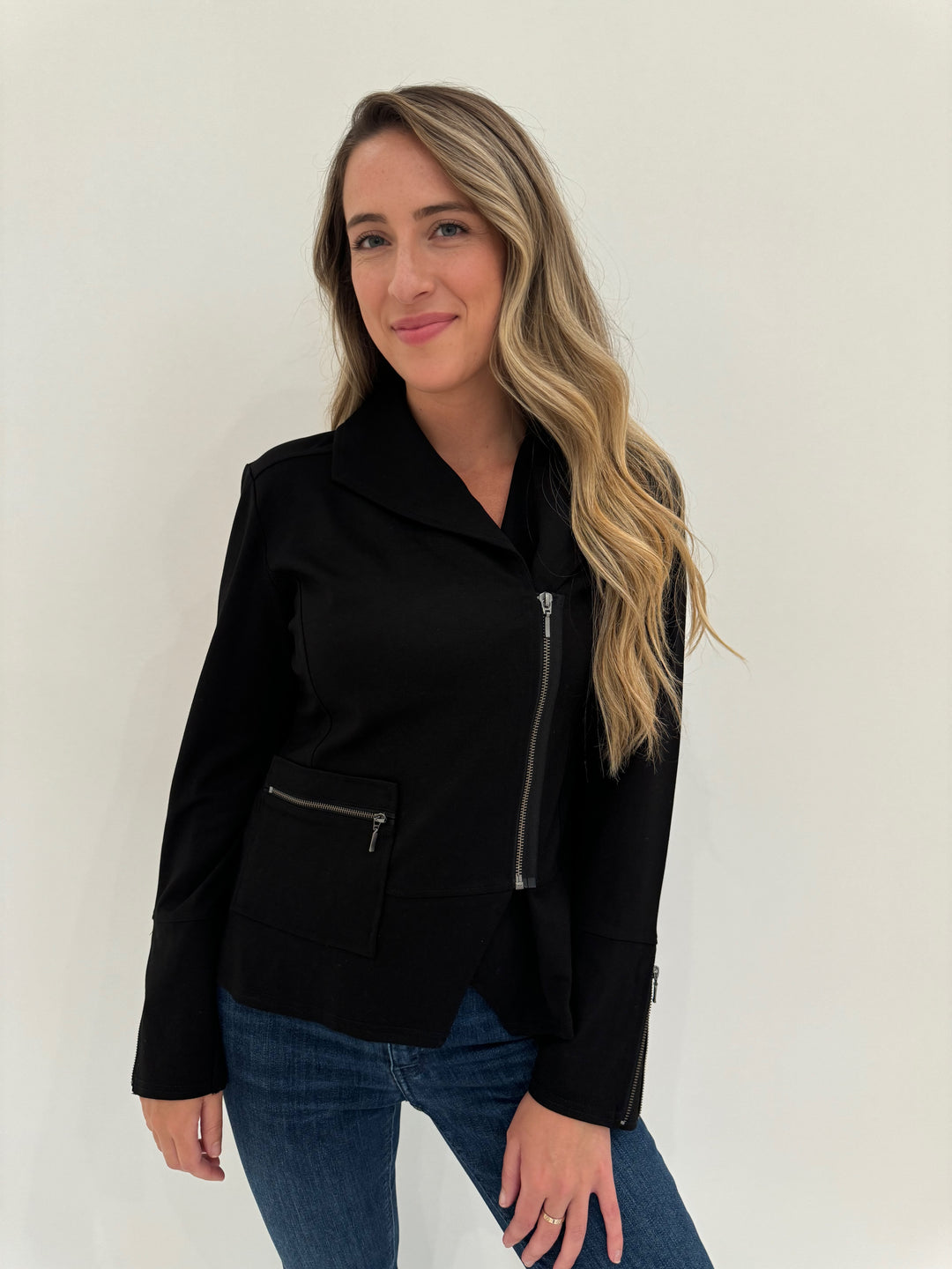 LIV by Habitat Zipped Moto Jacket in Black available at Barbara Katz