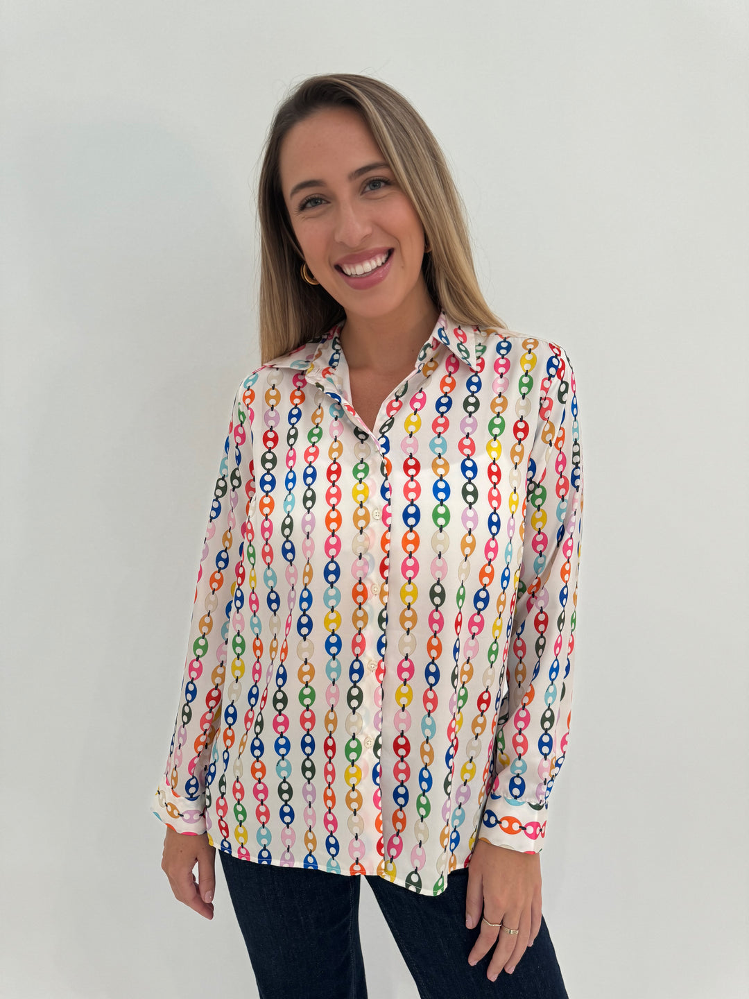 Vilagallo Irina Multicolor Chain Link Button Down Shirt available at Barbara Katz