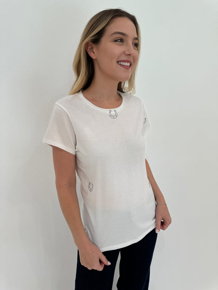 Catherine Gee Embroidered Horse Shoe Tee in White