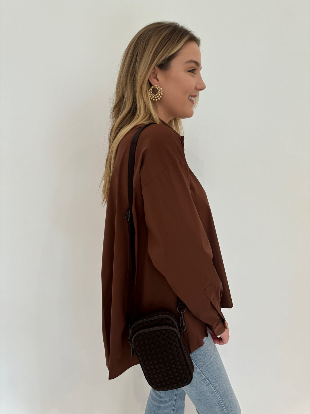 Repeat Long Sleeve Blouse With Side End Slits in Brown